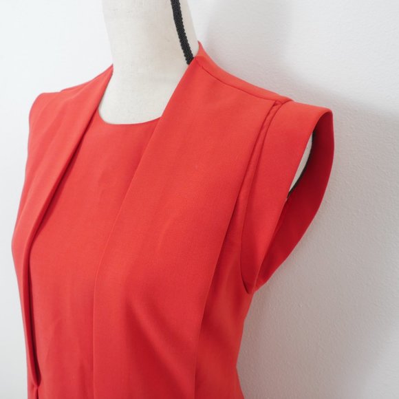 No 21 Red Short Sleeve Pin Tucked Pleated Front Vintage Mid Length Dress - Picture 6 of 13